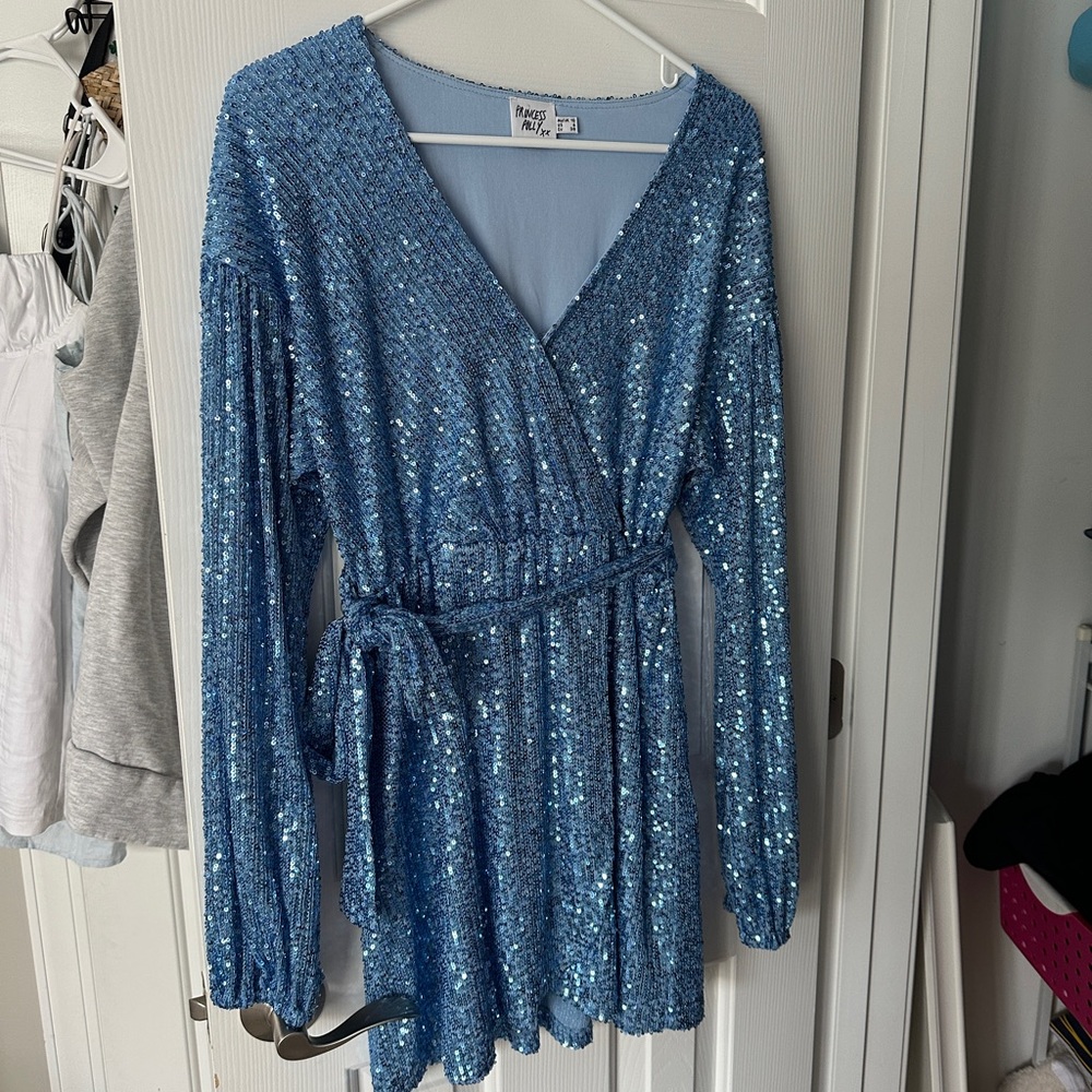 Blue sparkly long sleeve princess Polly dress